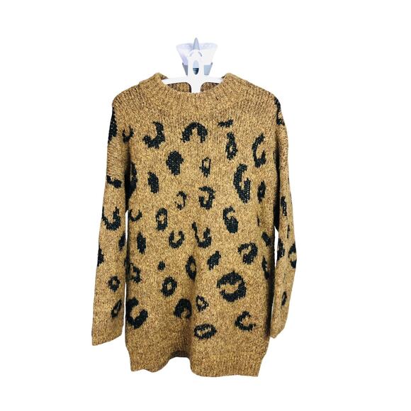 Women's XXL Thick Knit Animal Cheetah Print Sweater Mock Neck Tunic Mini Dress - Picture 4 of 6
